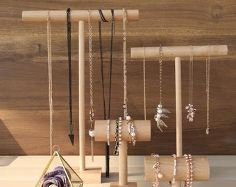 Bracelet Display T-Bar, Long Necklace Display Holder, Collapsible Bracelet Stand, Wood bracelet holder, Jewelry Display for Craft Shows