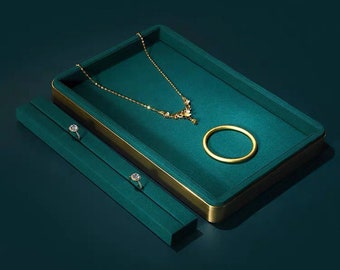 Bandeja de exhibición de joyas, vitrina de pendientes, bandeja de exhibición de anillos, bandeja de exhibición de collares con rejilla, plato de exhibición de pulseras, verde, beige, gris