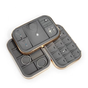 Gray Microfiber Jewelry Display Tray, Earrings Display Case, Ring Display Tray, Necklace Display Tray with grid, Bracelet Display Dish