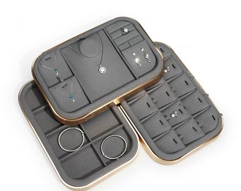 Gray Microfiber Jewelry Display Tray, Earrings Display Case, Ring Display Tray, Necklace Display Tray with grid, Bracelet Display Dish