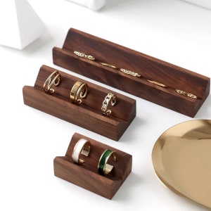 Espositore per anelli in legno scuro, porta anelli, vassoio per anelli, supporto per anelli, supporto per espositore per anelli, supporto per espositore per anelli, piatto per espositore per anelli