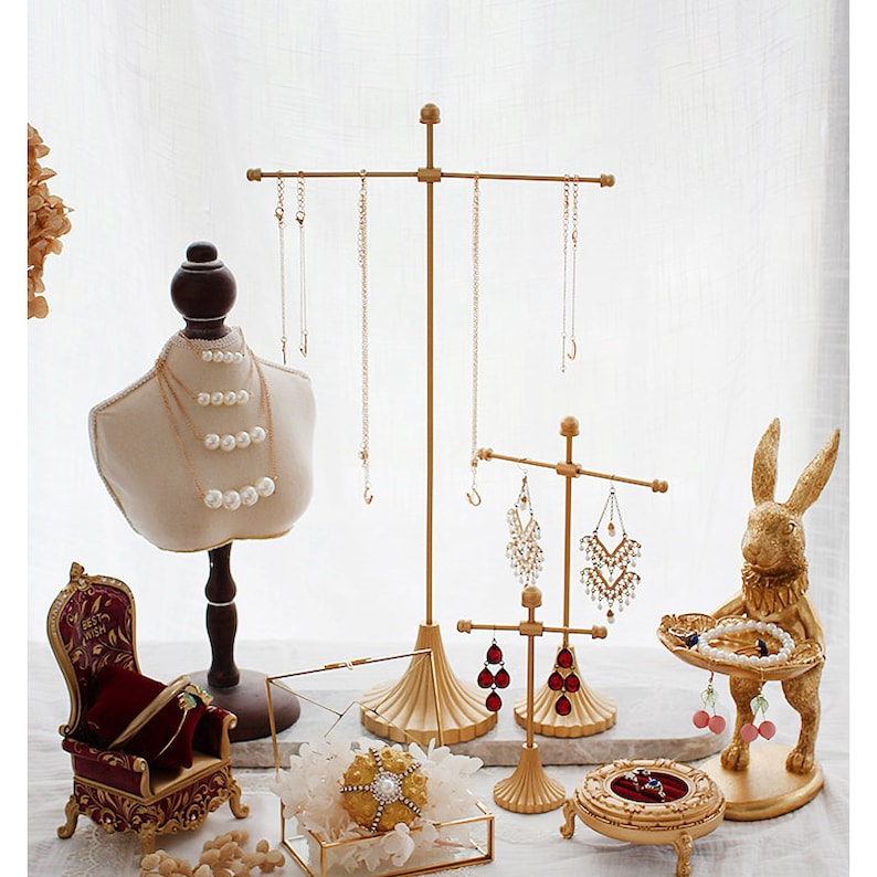 Jewelry Display Gold Retro Necklace Stand Tbar Necklace Etsy