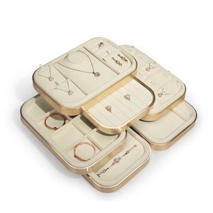 Beige Microfiber Jewelry Display Tray, Earrings Display Case, Ring Display Tray, Necklace Display Tray with grid, Bracelet Display Dish