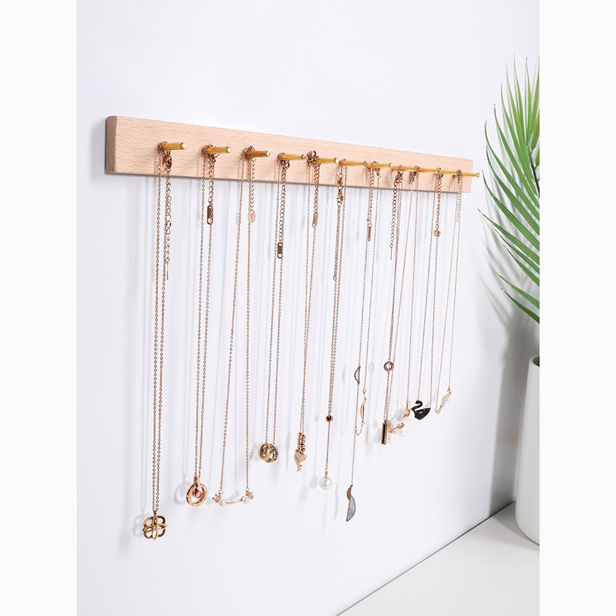 Modern Minimalist Wall Jewelry Rack, Wall Jewelry Hanger, Light Wood ...