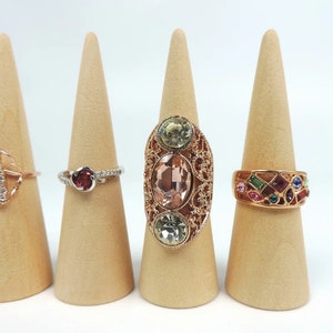 5/10/20/50 stuks hoge houten ring conus, licht houten ring displays, houten ring houder, ring display set