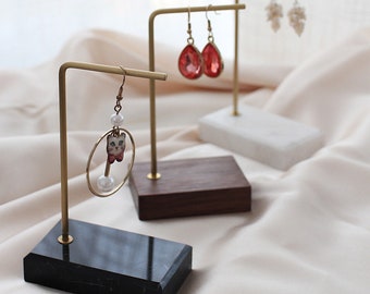 Earrings Display Stand, Stud Earrings Display, Minimalist Jewelry Stand, Marble Base and Wood Base