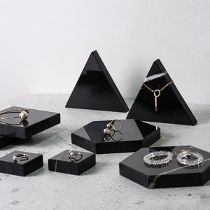 Black marble jewelry display, Jewelry display set, Jewelry display dish, Black jewelry display stand, Jewelry Riser, Jewelry Coaster