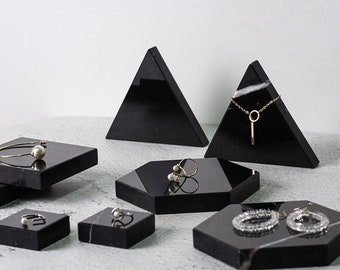 Exhibición de joyas de mármol negro, Juego de exhibición de joyas, Plato de exhibición de joyas, Soporte de exhibición de joyas negro, Elevador de joyas, Posavasos de joyas