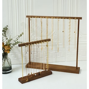 Necklace Display Stand, Earring Display Stand, Necklace Display Holder, Long Earring Rack, Wood and Brass, For Long Necklace, Many Necklaces