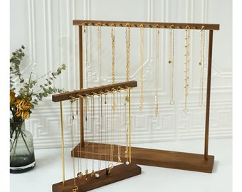 Necklace Display Stand, Earring Display Stand, Necklace Display Holder, Long Earring Rack, Wood and Brass, For Long Necklace, Many Necklaces