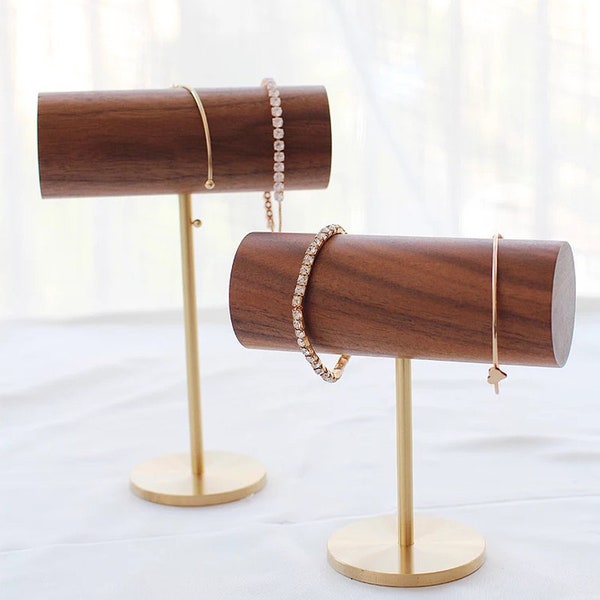 Bracelet Display, Collapsible Bracelet Stand, Wood and brass bracelet holder, Jewelry Display for Craft Shows