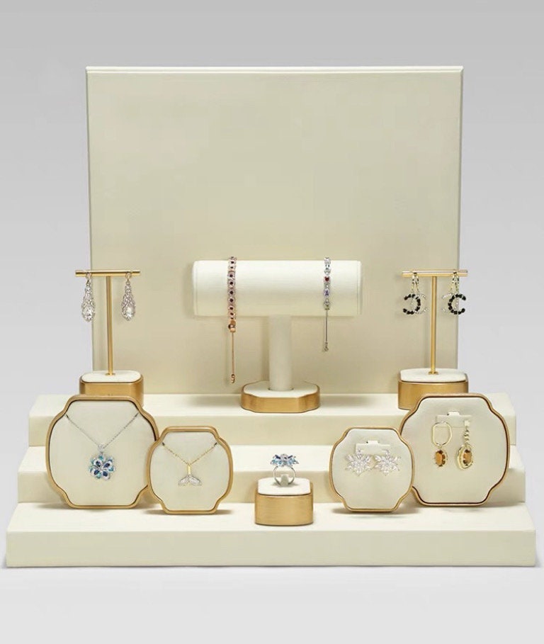 Luxury Beige Jewelry Display Set, Jewelry Display Stand, Ring Display Holder, Necklace Display Stand, Earring Display Holder for craft show