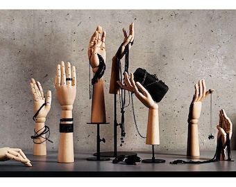 Wood Hand Jewelry Display, Ring Display Stand, Necklace Display Holder, Jointed Hand Mannequin, Male Man Jewelry Display