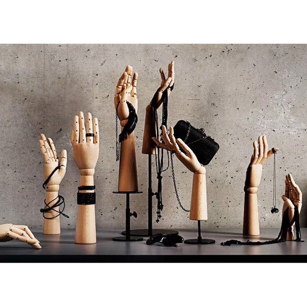 Wood Hand Jewelry Display, Ring Display Stand, Necklace Display Holder, Jointed Hand Mannequin, Male Man Jewelry Display