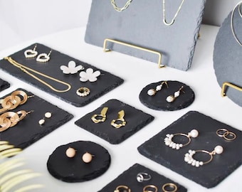 Nature Stone jewelry display Set,  Black Slate Jewelry Holder, Necklace Display Stand, Photography Props