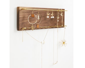 Wall Jewelry Rack, Dark Wood Jewelry Rack, Wall Mountable, Wall Jewelry Hanger, Necklace organizer wall, Jewelry wall organizer