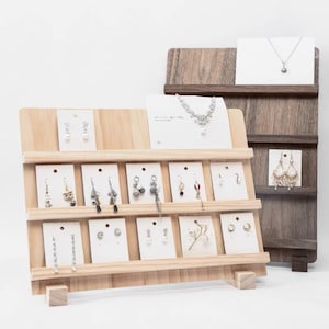 Rack de exibição de brincos de madeira, suporte para cartões de brincos, organizador de brincos, suporte para brincos, suporte para exibição de brincos, 3 camadas, 4 camadas, 5 camadas
