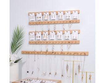 Estante de joyería de pared minimalista moderno, percha de joyería de pared, percha de pared de pendientes de madera clara, pared organizadora de collares, organizador de pared de joyería