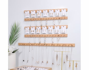 Modern Minimalist Wall Jewelry Rack, Wall Jewelry Hanger, Light wood  Earrings wall hanger,  Necklace organizer wall, Jewelry wall organizer