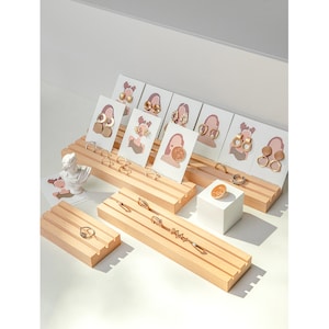Bandeja de exibição de anel, suporte de exibição de anel, suporte de exibição de anel, suporte de exibição de jóias, suporte de cartão de brinco, madeira clara, exibição de artesanato