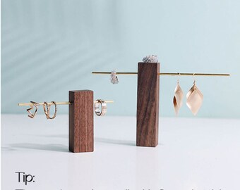 Présentoir à Boucles D'oreilles En T - Support Métal Et Bois Pour Boutique Ou Collection