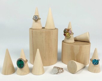 10/20/50 Pcs Wooden Ring Cone, Light Wood Ring displays, Wood Ring holder, Ring Display Set