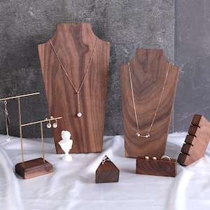 Wood Necklace Display Stand, Necklace display bust, Wooden Jewelry Display Set, Ring Display, Ring Stand, Necklace Display Holder