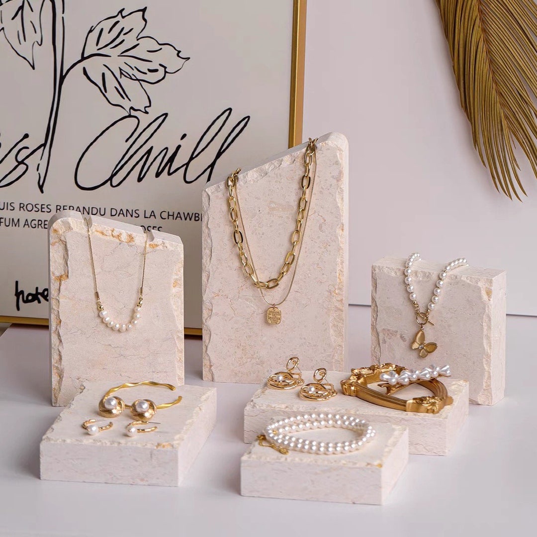 Nature Stone Jewelry Display Set, Marble Jewelry Holder, Jewelry