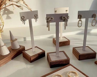 Soporte de pendiente, soporte de exhibición de pendientes, pantalla de pendientes, soporte de soporte de pendientes, madera y PU