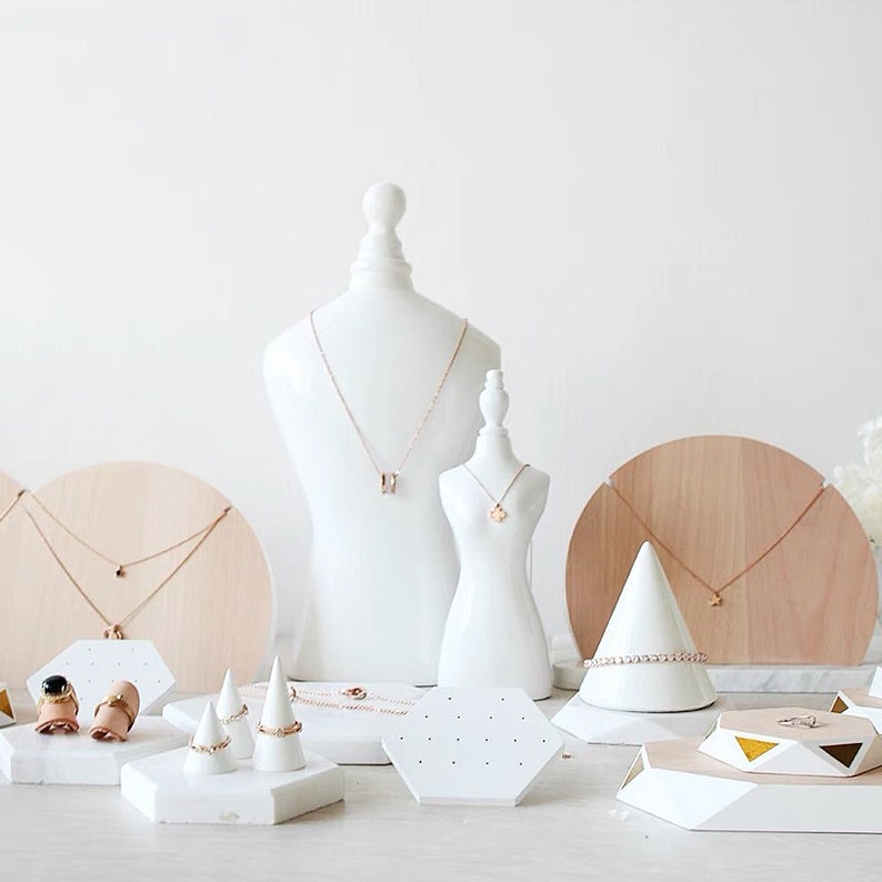 White Jewelry Display Set Wooden Jewelry Stand White Ring Etsy Australia