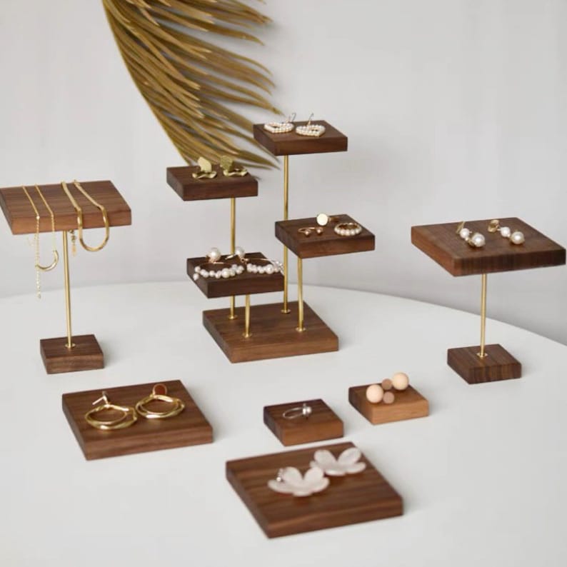 Dark Wood Jewelry Display Riser Unique Jewelry Display Holder Etsy