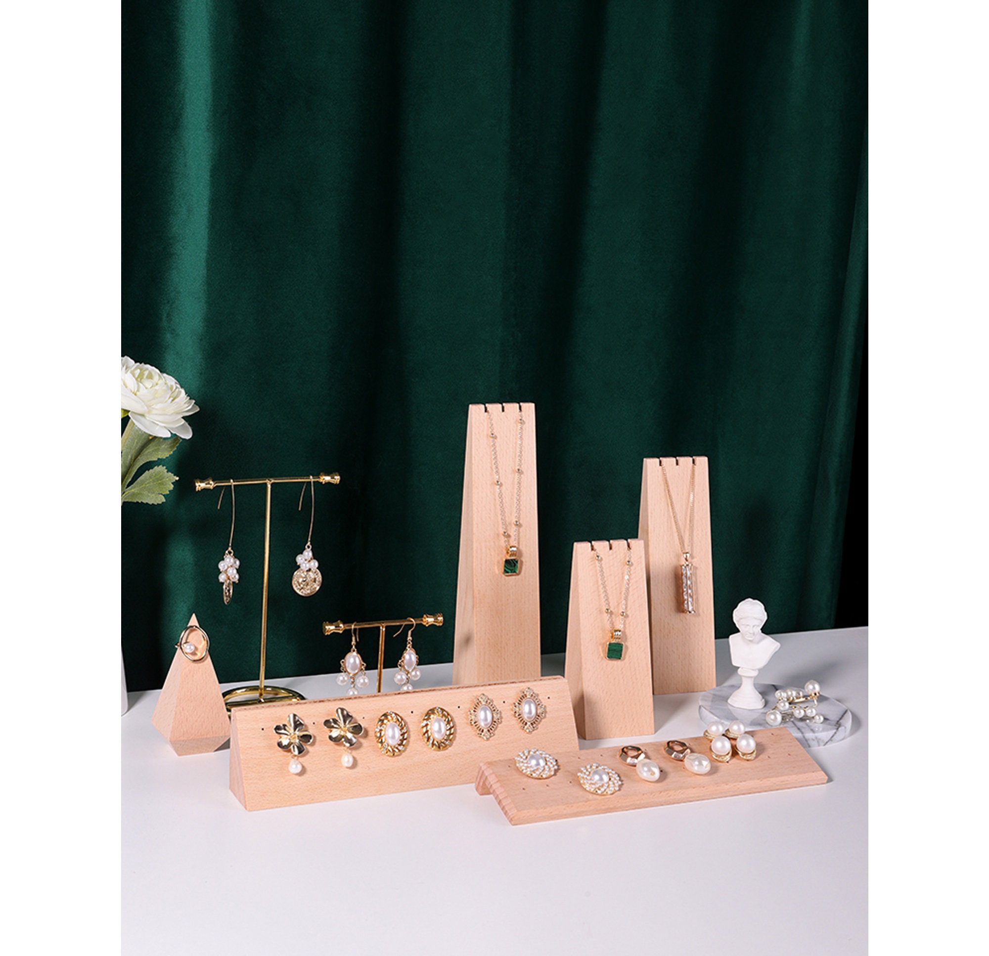 Wood Necklace Display Stand Wooden Jewelry Display Set Etsy