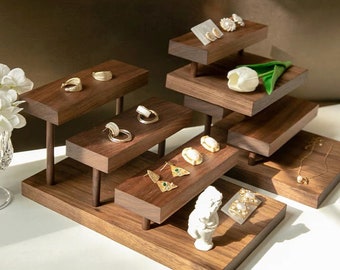 Dark Wood Jewelry Display Riser for craft show, Earring Display Holder, Jewelry Riser Podium, Jewelry Display Stand, Ring Display Stand