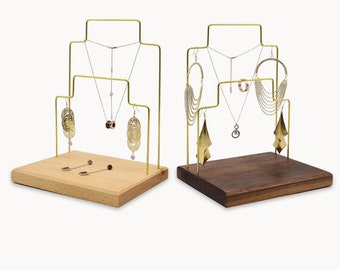 Wood Necklace Display Stand With Tray, Unique Jewelry Display