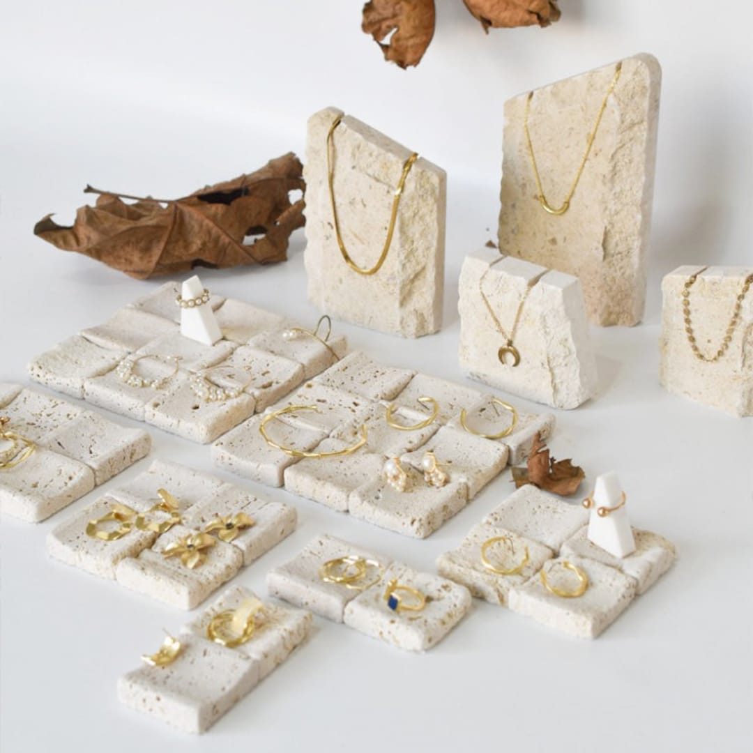 Nature Stone Jewelry Display, Marble Jewelry Display Set, Jewelry Holder, Jewelry Display Stand