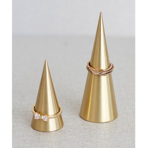 Wedding Ring Holder Metal, Gold Ring Cone, Brass Ring Display Set, Gem shape Ring Display, engagement ring holder