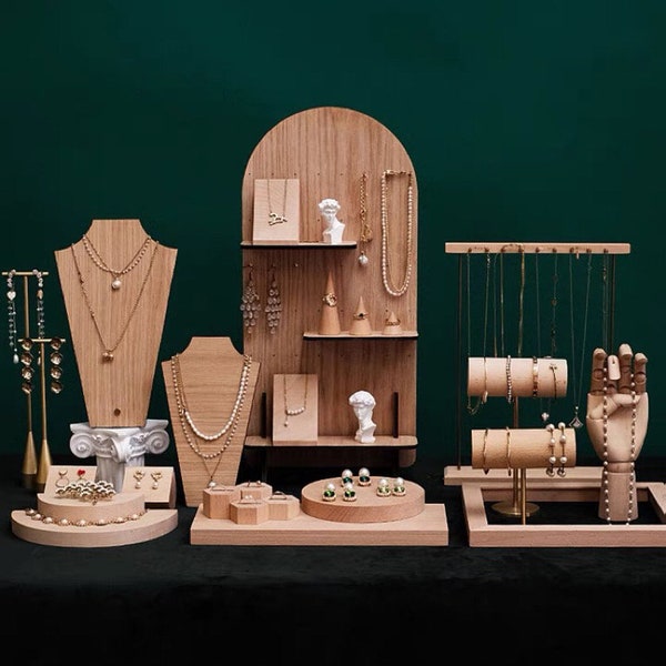 Light Wood Jewelry Display Set, Wooden Jewelry Stand, Necklace Display Stand, Ring Display stand, Earring Display holder, Bracelet Display