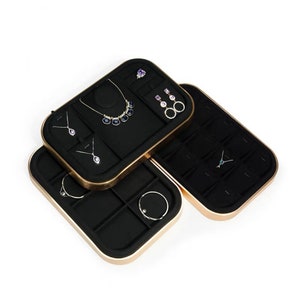 Black Microfiber Jewelry Display Tray, Earrings Display Case, Ring Display Tray, Necklace Display Tray with grid, Bracelet Display Dish