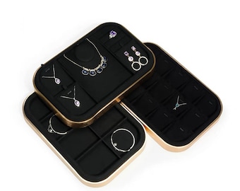 Schwarz Mikrofaser Schmuck Display Tray, Ohrringe Vitrine, Ring Display Tray, Halskette Display Tray mit Gitter, Armband Display Schale