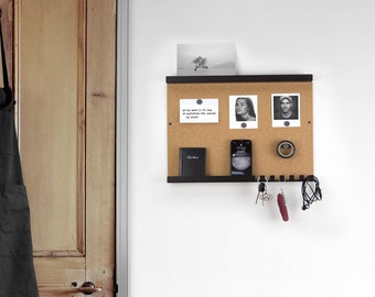 Magnetic PinBoard / Entryway Organizer / Wall Mounted Mail Organizer / Cork Board with Key Holder / Bulletin Board / Pin Board /