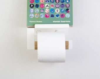 Mid Century Modern Tissue Holder / Metal Toilet Paper Holder with a shelf in Minimalist Style / Black Toilet Roll Holder wth Cellphone Shelf