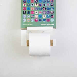 Mid Century Modern Tissue Holder / Metal Toilet Paper Holder with a shelf in Minimalist Style / Black Toilet Roll Holder wth Cellphone Shelf