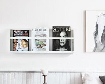 Wall Mounted Magazine Rack Long / Magazine Storage / Minimalist White Newspaper Rack /Design Bookshelf Furniture Decorative for Livingroom
