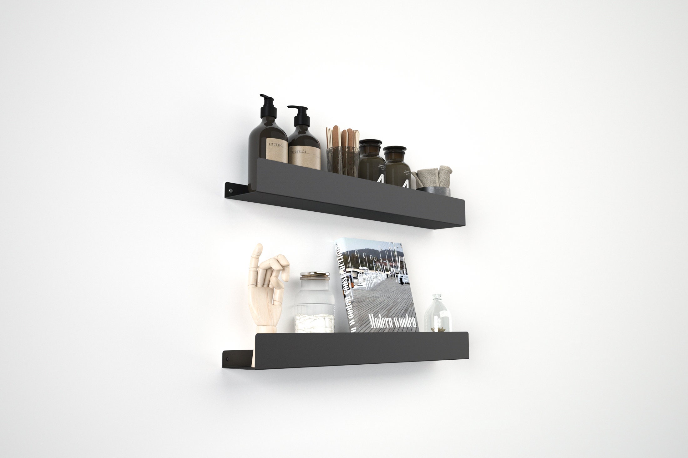 Minimalist Black Bathroom Shelf, White Shower Shelf, Modern Metal