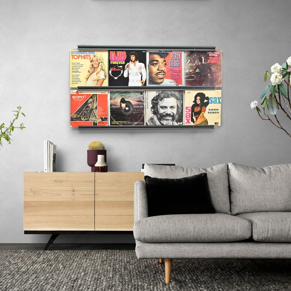 Record Exhibition Display / Wall Mounted Vinyl Holder / Minimal Record Shelf Pink / Wall Record Unit