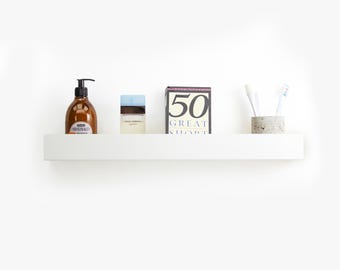 Wall Mounted Bathroom Shelf / Floating Shampoo Rack / Modern Bathroom Rack / White Metal Make Up Organizer / Minimalist Bathroom Decor /