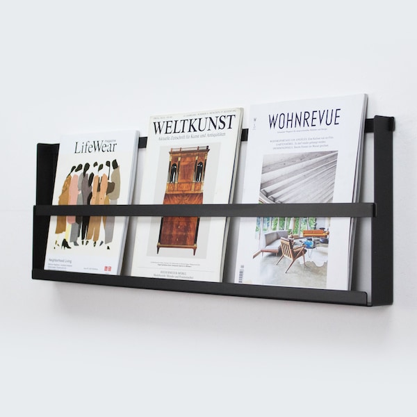 Black Magazine Rack for Wall / Minimalist Living Room Design Object /Wall Mount Magazine Storage and Display / Bookshelf Decor for Wall