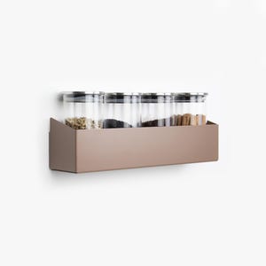 Spice Shelf Farmhouse Style | Wall Mounted Jar Holder | Kitchen Organizer | Space Saving Thin Kitchen Wall Storage in Wood Brown Color