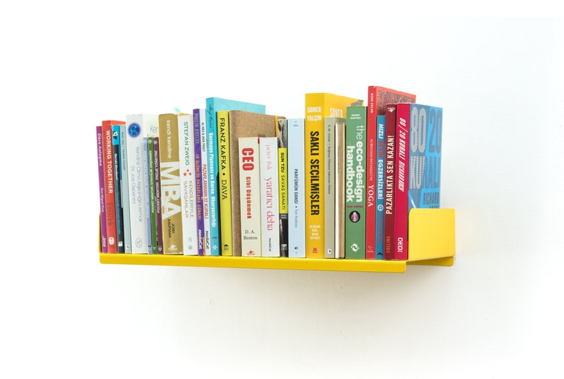 Yellow Bookshelf Decor / Display Shelf / Rustic Shelves Wall Etsy