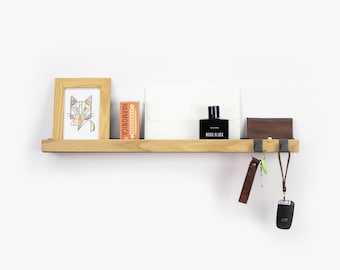 Wall Organizer Shelf / Wood and Metal Picture Ledge / Wall Picture Rail / Wooden Frame Shelves / Photo Ledge / Entryway Organizer Rack /